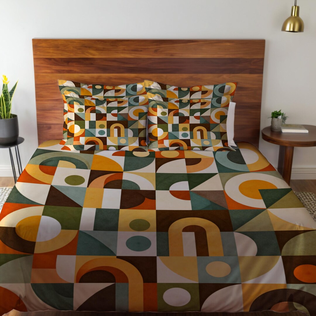 Retro Abstract Comforter Set | Mid Century Geometric Bedding | Modern ...