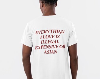 Alles wat ik leuk vind is duur, illegaal of Aziatisch T-shirt, grappig shirt, T-shirt als cadeau, casual dagelijkse kleding