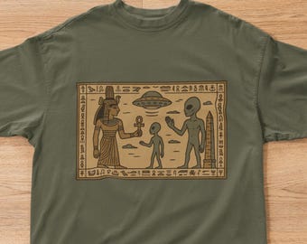 Ancient Aliens Comfort Colors T-Shirt | Geschenkidee für Astronauten | Alien-Shirt | UFO-Pyramiden-Verschwörungstheorie-T-Shirt | Vintage-Alien-Shirt für Herren