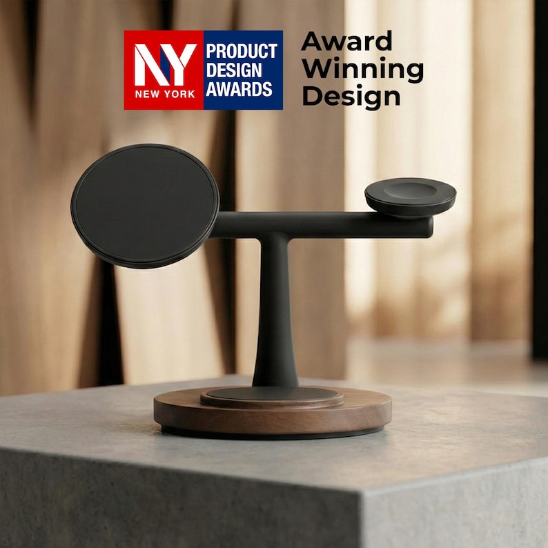 Walnut Wood 3-in-1 Magnetic Wireless Charger, Award-winning Design (USA/CANADA 30W Power Adapter Included) image 2
