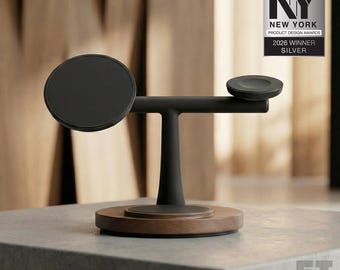 Echtes magnetisches kabelloses Walnuss-Ladegerät, preisgekröntes Design (Netzteil nicht enthalten)