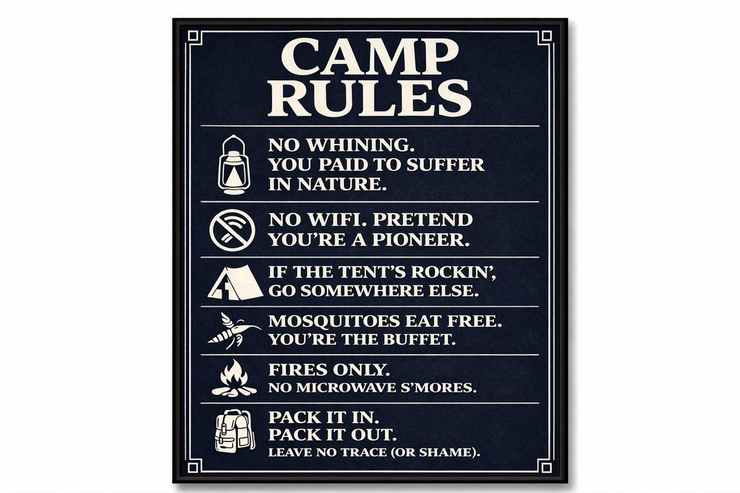 Camp Rules Sign, Funny Outdoor Humor Print, Vintage Style Cabin Decor ...