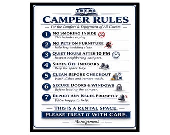 Camper Rules Sign | Modern Navy RV Airbnb Rental Printable (Digital Download)