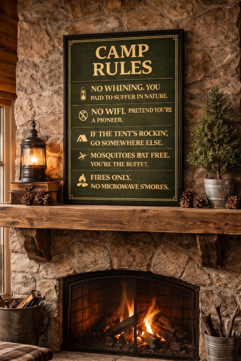 Funny Camp Rules Sign – Rustic Lodge Wall Art (digital Download) - Etsy