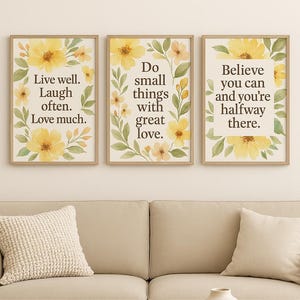 Conjunto de arte de parede com tipografia floral - Citações inspiradoras - Arte para impressão (8x10, 16x20, 24x36)