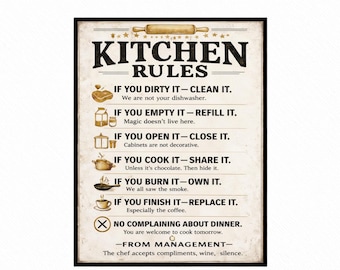 Kitchen Rules Printable Sign | Funny Kitchen Pun Decor Digital Download