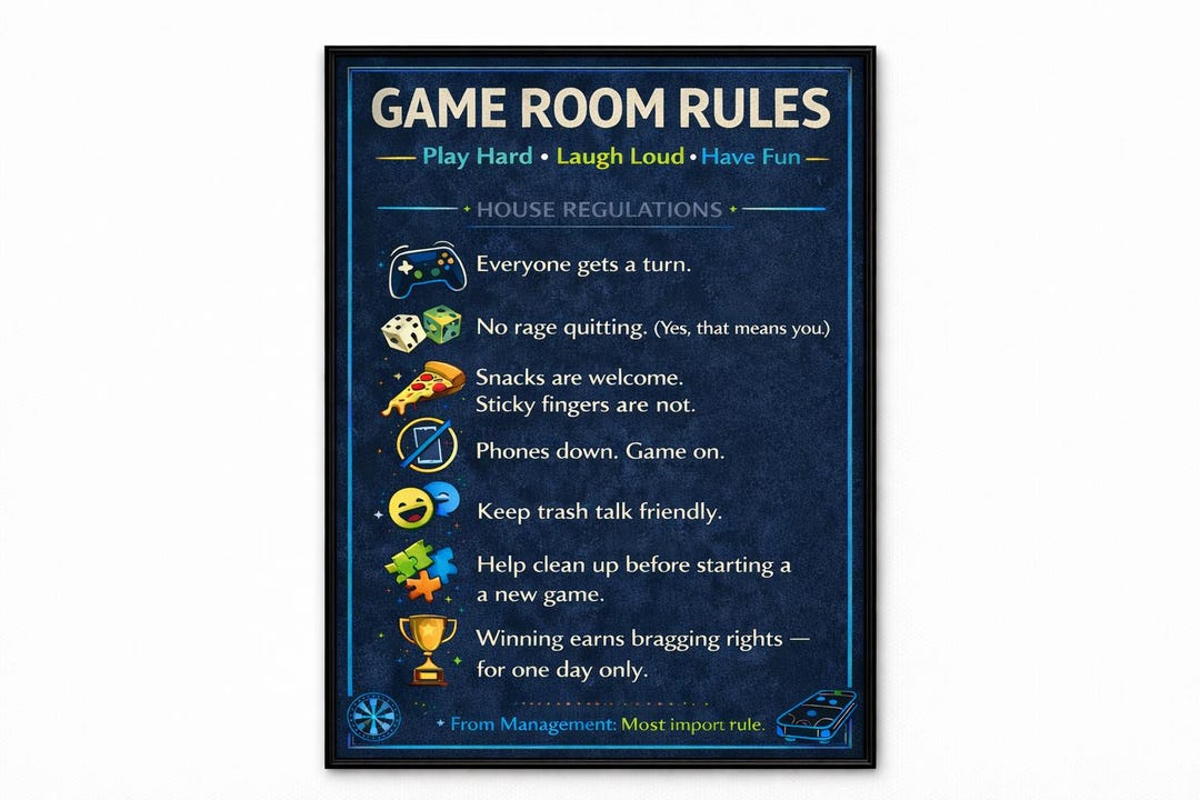 Rules Lr Funny Game Room Rules Art Print – Playroom Decor (digital Download ...