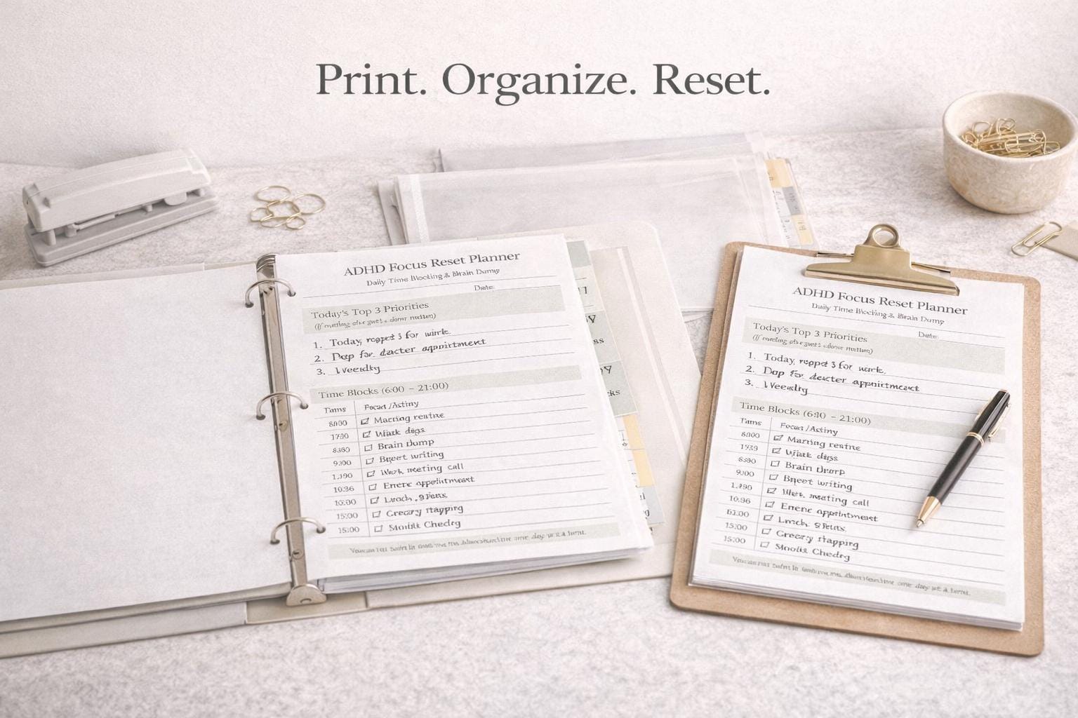 ADHD Focus Reset Planner Printable | Daily Time Blocking Journal PDF ...