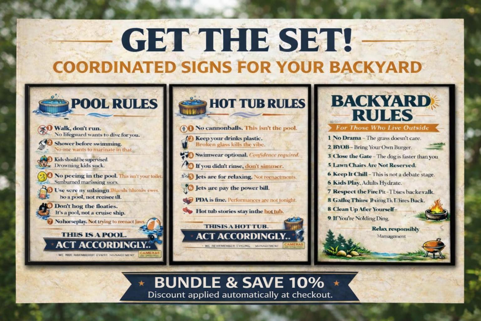 Printable Rustic Game Rules Backyard Rules Printable Sign – Funny Outdoor Wall Art – Rustic BBQ ...