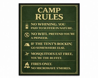 Funny Camp Rules Sign – Rustic Lodge Wall Art (digital Download) - Etsy