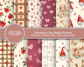 Valentine's Day Hearts Digital Paper Pack | 12 JPEG Patterns (Digital Download)
