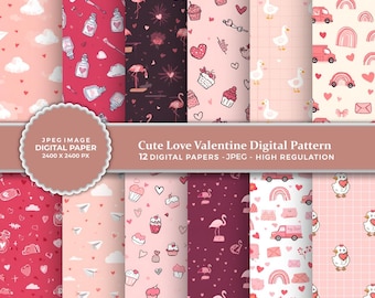 Valentine's Day Digital  Pattern | Scrapbook Paper, Crafts (Digital Download)
