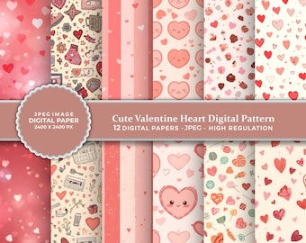 Valentine Heart Digital Paper Pack, Romantic Patterns (Digital Download)