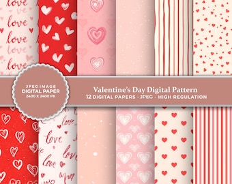 Valentine’s Day Digital Pattern, Romantic Heart Digital Paper for Scrapbooking, Crafts, Cards, Backgrounds & Decor