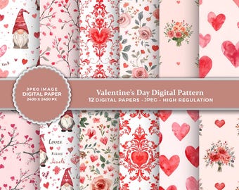 Valentine’s Day Digital Pattern, Romantic Heart Digital  Paper for Scrapbooking, Crafts, Cards & Party Decor