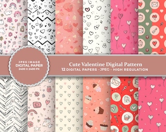 Sweet Hearts Valentine Digital Pattern | 12 Printable Designs (Digital Download)