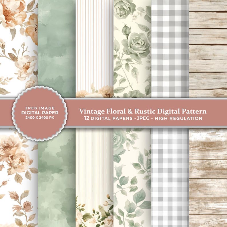 Vintage Floral Digital Paper Pack | Rustic Botanical Farmhouse Patterns ...