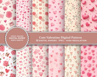Valentine Hearts Digital Paper, Scrapbooking, Crafts (JPEG)
