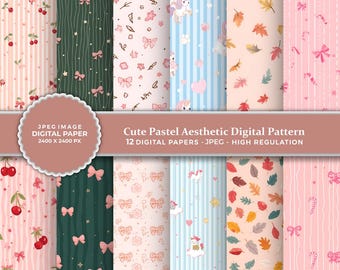 Pastel Digital Patterns | Scrapbook Backgrounds (12 JPEG Papers)