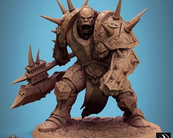 Miniatura de Ork Boss, resina impresa en 3D para D&D, base de 60 mm
