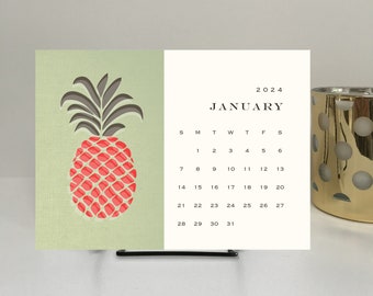 2024 DESK CALENDAR-Pineapple/2024 pineapple calendar with stand/5x7 calendar/pineapple art/pineapple decor/pineapple gift/stocking stuffer