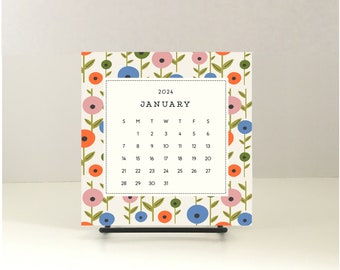 2024 DESK CALENDAR with stand/floral desk calendar/cute floral calendar/2024 calendar refill/small desk calendar/cute holiday gift under 25