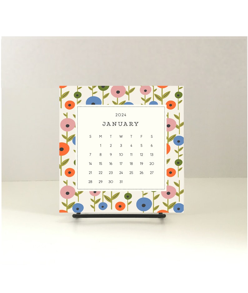 2024 DESK CALENDAR with stand/floral desk calendar/cute floral calendar/2024 calendar refill/small desk calendar/cute holiday gift under 25 image 1