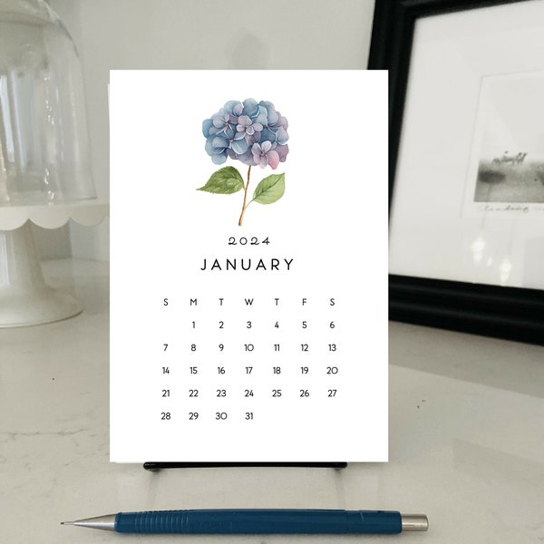 2024 DESK CALENDAR/Hydrangeas/2024 calendar with stand /5x7 calendar refill/floral calendar/hydrangea prints/watercolor illustrations