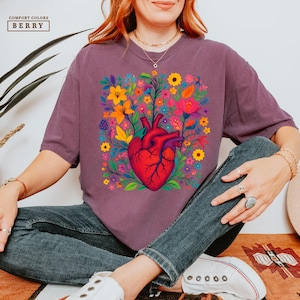 Medical Anatomical Heart with Flowers PNG – Colorful Floral Heart Illustration, Medical Art Digital Download, Realistic Heart Wall Art