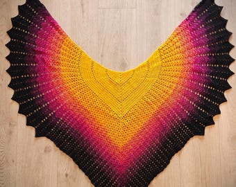 Scialle a forma di ala all'uncinetto fatto a mano - Sciarpa in cotone vivace, sciarpa in stile boho unica - Y/P/B