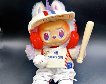 Conjunto deportivo de béisbol para muñeca Labubu: conjunto de ropa para muñeca de 17 cm