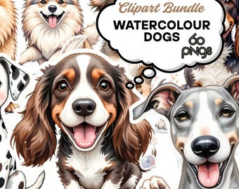 Klassische Aquarell Hund Pngs, Aquarell Haustier Clipart Bundle, Coquette Hund Sublimation Designs, digitaler Download, Urlaub Themen Haustier Pngs, Art