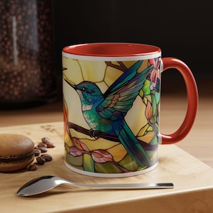 Stunning Hummingbird Accent Coffee Mug, Floral Mug Art, Bird Lover Gift, Nature Decor, Colorful Tea Mug, Kitchen Gift