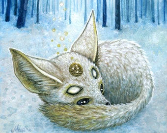 Vili - Cute winter four eyed fox creature print
