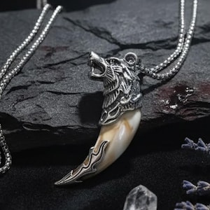 MENDEL Mens Viking Wolf Head Tooth Teeth Pendant Necklace - Foto 8