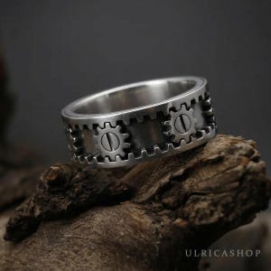 Roestvrijstalen tandwielspinnerring – Steampunk Fidget-sieraden