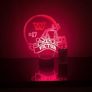 LED Sports Football Helmet Team Player Fan Night Light Table Lamp, 16 Color Lights, Includes Top, Base, Cord & Remote - Personalized Free!