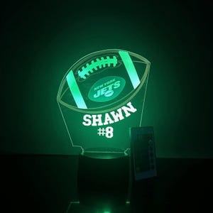 LED Sports Football Team Player Fan Night Light Table Lamp, Featuring 16 Color Lights, Includes Top, Base, Cord & Remote - Personalized Free