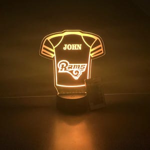 LED Sports Football Jersey Team Player Fan Night Light Table Lamp Featuring 16 Colors, Includes Top, Base, Cord & Remote - Personalized Free