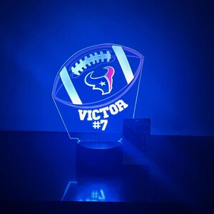 LED Sports Football Team Player Fan Night Light Table Lamp, Featuring 16 Color Lights, Includes Top, Base, Cord & Remote - Personalized Free