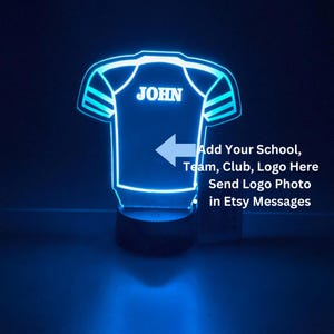 LED Sports Jersey With Your School or Favorite Team Logo 16 Color Night Light Table Lamp With Remote - Proudly Made USA & Personalized Free!