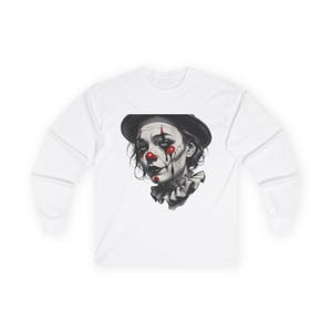 Creepy Clown Long Sleeve Tee  Unisex Ultra Cotton Shirt for Halloween, Carnival, Funhouse, Retro Style, Gift for Clown Lovers