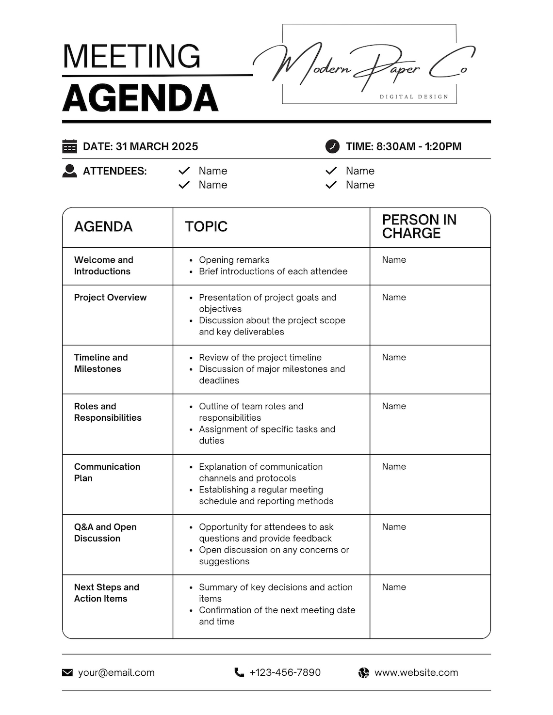 Customizable Event Agenda Meeting Agenda Template - Instant and Digital Download - Customizable ...