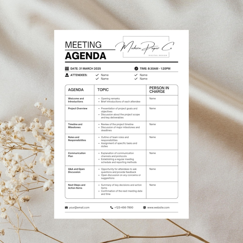 Customizable Event Agenda Meeting Agenda Template - Instant and Digital Download - Customizable ...