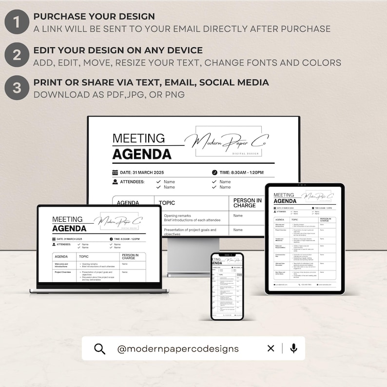 Customizable Event Agenda Meeting Agenda Template - Instant and Digital Download - Customizable ...