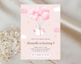 Unicorn Birthday Invitation - Digital Download - Editable - Instant Download