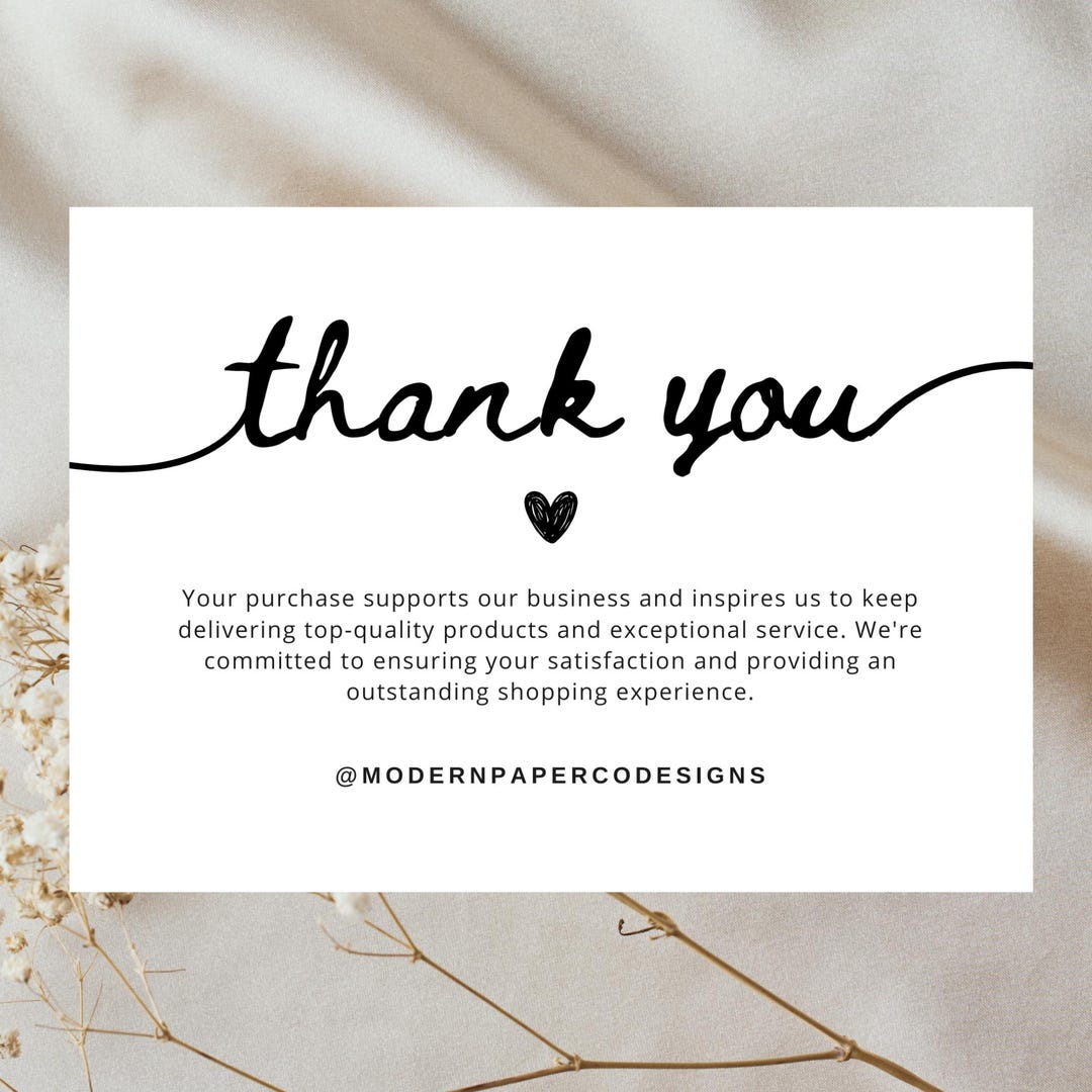 Thank You Card - Minimalist Black & White - Template - Instant and ...
