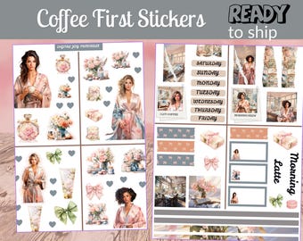 Coffee First Sticker Sheet| Planner for bullet Notebook| Happy Planner| Erin Condren| Journal | Ready To Ship