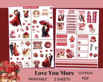 Ich liebe dich mehr Sticker Blatt | 2 druckbare Planer für Kugel Notizbuch | Happy Planer| Erin Condren| Zeitschrift