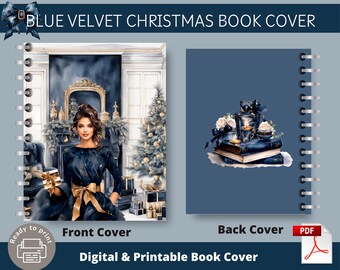 Blauer Weihnachts-Bucheinband | Journal, Notizbuch | Geburtstagsplaner | Klassische Happy Planerhülle | Digitales & druckbares PDF